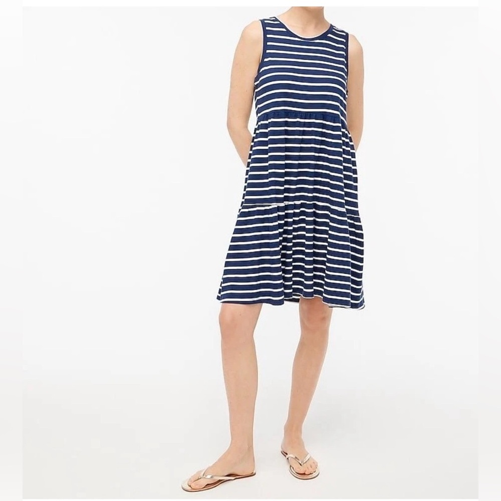 J Crew Factory Women’s Sleeveless Knit Tiered Striped Dress Size M
